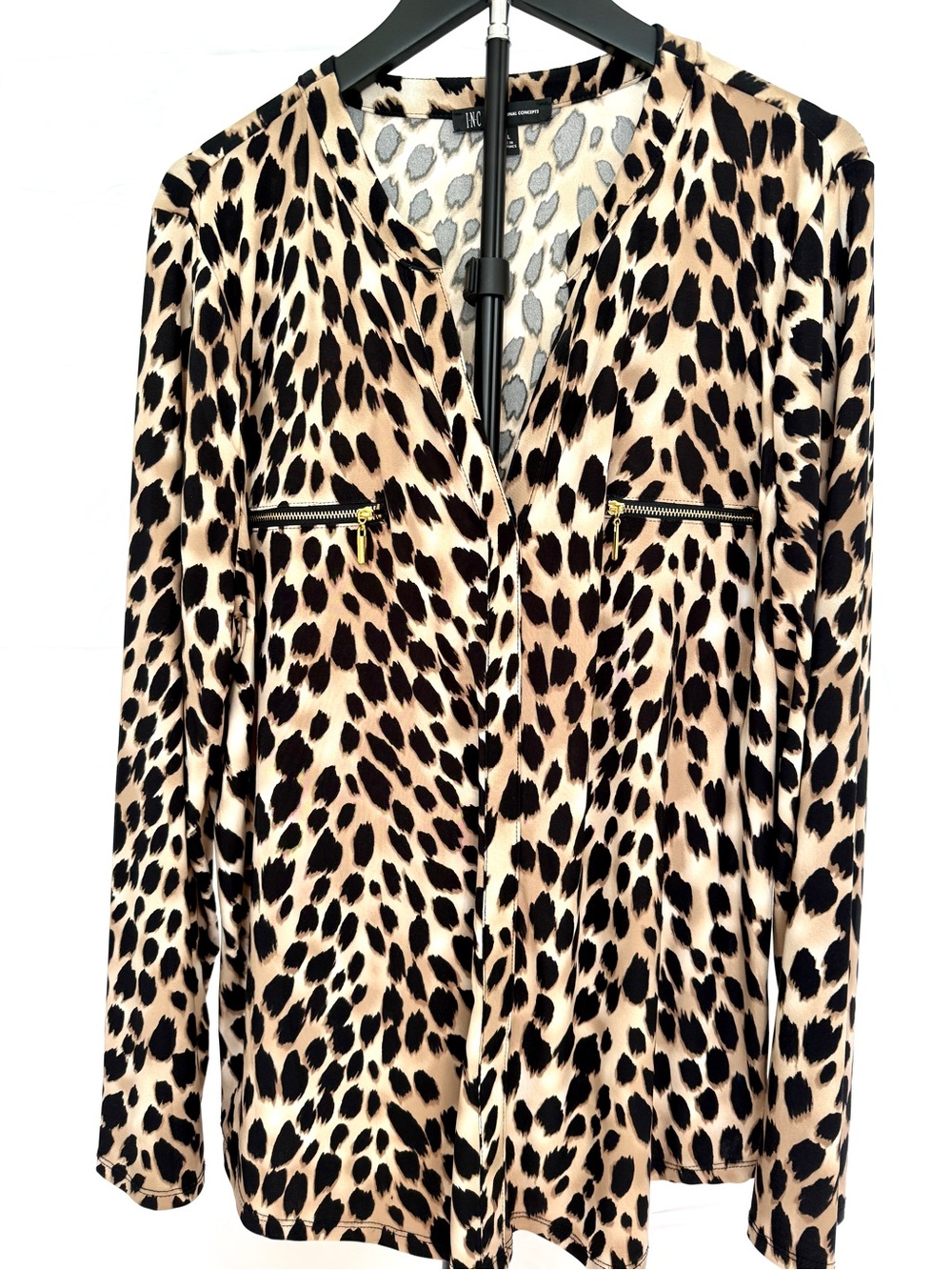 INC International Concepts Leopard Print Blouse in Beige, Black